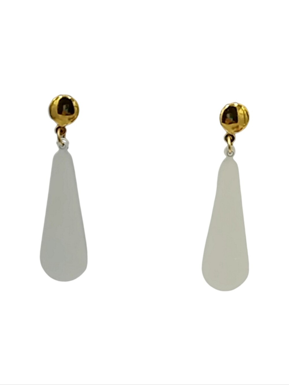 🙋 10/$20.  Gold-Tone & White Teardrop Dangle Pierced Earrings 2" NWOT